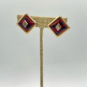 Vintage gold & tortoise LERU clip on earrings square